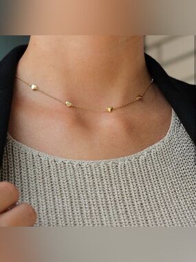 14k Gold Plated Heart Charm Choker Necklace – Dainty Minimalist Chain